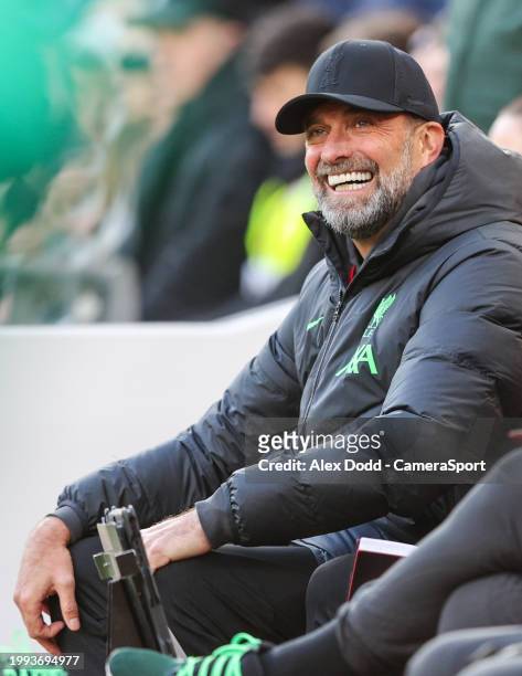 Liverpool manager Jürgen Klopp gestures during the Premier League match between Liverpool FC and Burnley FC at Anfield on February 10, 2024 in...