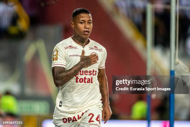 Andy Polo of Universitario celebrates his goal during Liga 1 Profesional Peru match between Alianza Lima and Universitario at Estadio Nacional de...