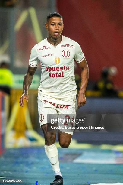 Andy Polo of Universitario celebrates his goal during Liga 1 Profesional Peru match between Alianza Lima and Universitario at Estadio Nacional de...