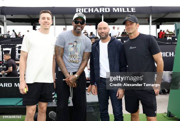 Duncan Robinson, Udonis Haslem, Derek Jeter and Wayne Boich are seen during the Reserve Cup Presented by Richard Mille on February 10, 2024 in Miami,...