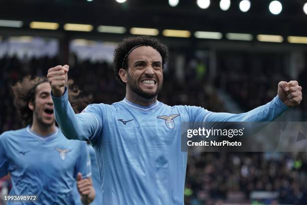 Felipe Anderson of SS Lazio is celebrating during the Serie A TIM match between Cagliari Calcio and SS Lazio in Cagliari, Italy, on February 10, 2023.