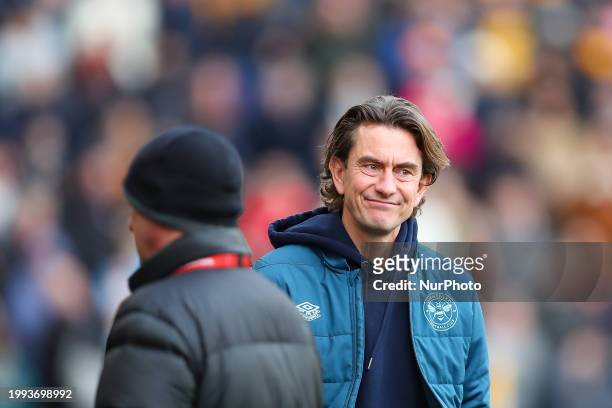 Thomas Frank, the manager of Brentford, is seen before the Premier League match between Wolverhampton Wanderers and Brentford at Molineux in...