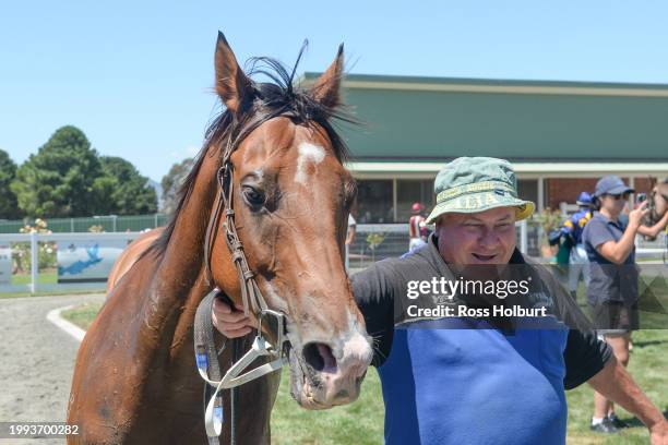 Banana Split after winning the Stavely Park Merino Stud Maiden Plate at Ararat Racecourse on February 11, 2024 in Ararat, Australia.