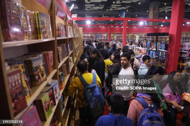People visit the book stalls on the first day of the World Book fair 2024 with the theme "MULTI LINGUAL INDIA" A living Tradition, at Pragati Maidan....
