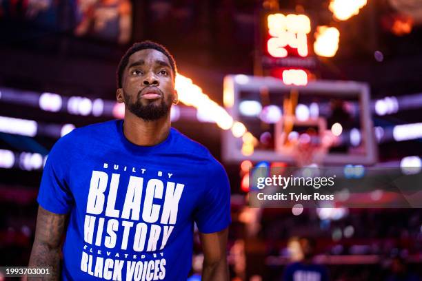 Shake Milton of the Detroit Pistons looks on before the game on February 10, 2024 at Crypto.Com Arena in Los Angeles, California. NOTE TO USER: User...