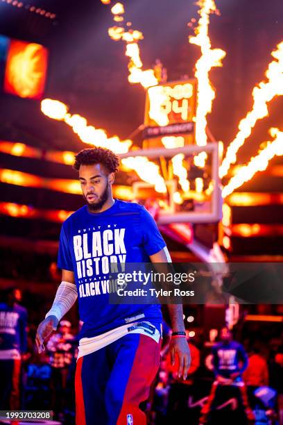 Troy Brown Jr. #7 of the Detroit Pistons looks on before the game on February 10, 2024 at Crypto.Com Arena in Los Angeles, California. NOTE TO USER:...
