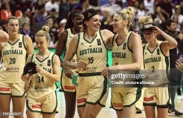 February 2024, Brazil, Belem: Basketball, Women: Olympic qualification, Australia - Germany; Qualification, Tournament 3, Matchday 2: The Australian...