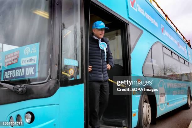 Candidate Ben Habib leaves the Reform UK campaign bus. Ben Habib campaigns for the Reform Party in the upcoming by-election in Wellingborough on...