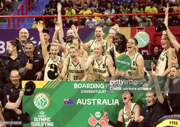 February 2024, Brazil, Belem: Basketball, Women: Olympic qualification, Australia - Germany; Qualification, Tournament 3, Matchday 2: The Australian...