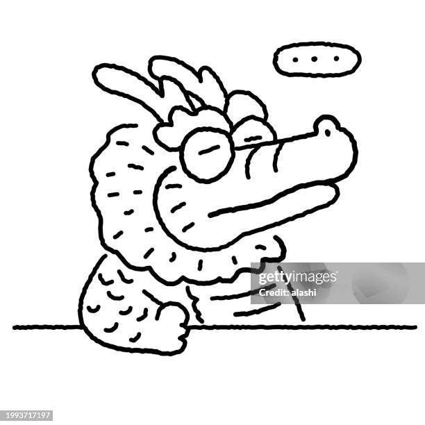 new year dragon line art: deep in thought or bored - graffiti cartoon characters stock illustrations