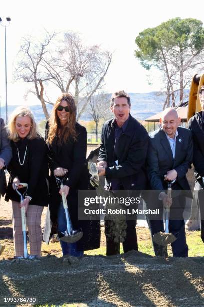 Kathryn Barger, Sibi Blazic, Christian Bale and Mayor Austin Bishop attend Together California's Foster Care Center Ground Breaking event on February...