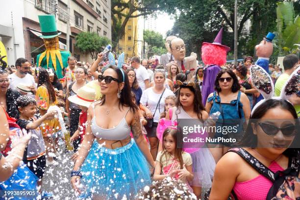 The Bloco das Emilias e Visconde is parading through the streets of the Santa Cecilia neighborhood in Sao Paulo, Brazil, on February 10, 2024.