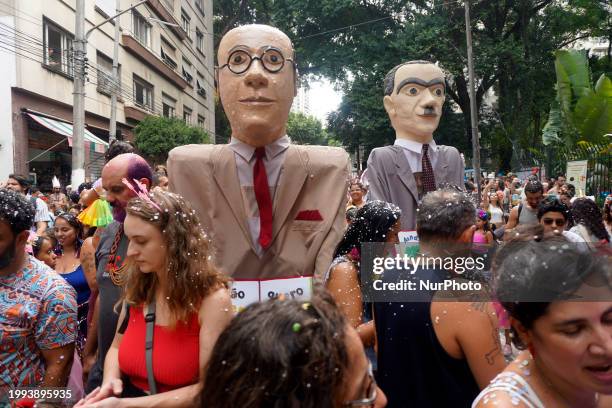 The Bloco das Emilias e Visconde is parading through the streets of the Santa Cecilia neighborhood in Sao Paulo, Brazil, on February 10, 2024.