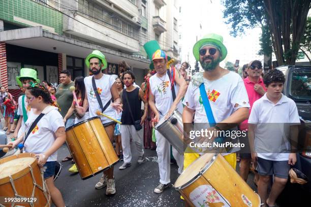 The Bloco das Emilias e Visconde is parading through the streets of the Santa Cecilia neighborhood in Sao Paulo, Brazil, on February 10, 2024.