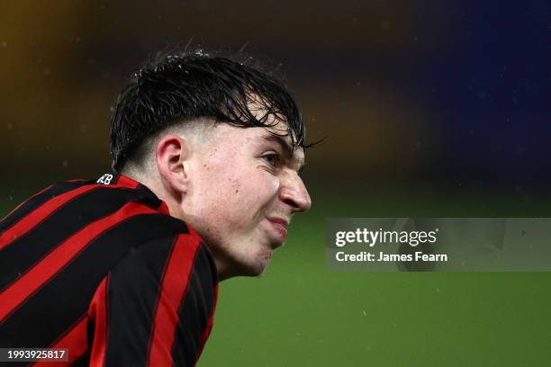 Jack Holman of AFC Bournemouth reacts at full-time following the teams' defeat in the FA Youth Cup fifth-round match between Tottenham Hotspur U18...