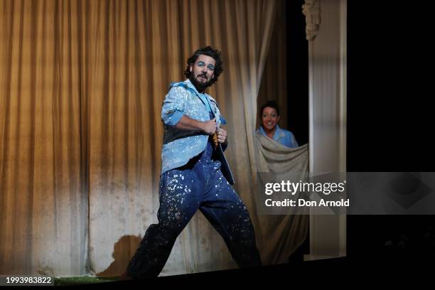 Ben Mingay plays the role of Papageno and Michael Smallwood the role of Tamino during the final dress rehearsal of "The Magic Flute" at Sydney Opera...