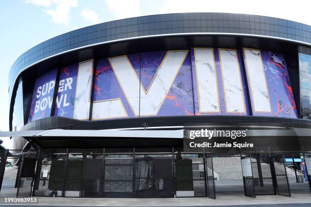 General view of Allegiant Stadium ahead of Super Bowl LVIII on February 07, 2024 in Las Vegas, Nevada.