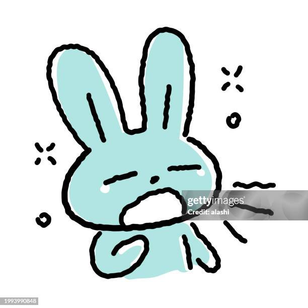 cute rabbit line drawing: yawning - unpleasant smell stock illustrations