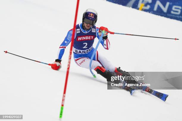 Clement Noel of Team France in action during the Audi FIS Alpine Ski World Cup Men's Slalom on February 11, 2024 in Bansko Bulgaria.
