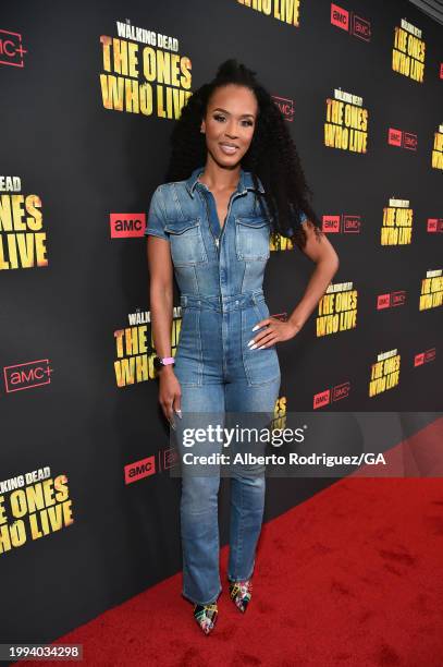 Laila Odom attends the premiere for AMC+ "The Walking Dead: The Ones Who Live" at Linwood Dunn Theater on February 07, 2024 in Los Angeles,...