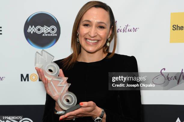 Jessica Ennis-Hill, Winner of the Paving the Way award, poses in the winners room during the MOBO Awards 2024 at Utilita Arena Sheffield on February...