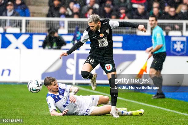 Farid EL MELALI of SCO Angers Paul JOLY of AJ Auxerre during the Ligue 2 BKT match between Association de la Jeunesse Auxerroise and Angers Sporting...