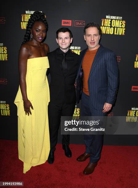 Danai Gurira, Chandler Riggs and Andrew Lincoln arrives at the Premiere For AMC+ "The Walking Dead: The Ones Who Live" at Linwood Dunn Theater on...