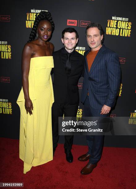 Danai Gurira, Chandler Riggs and Andrew Lincoln arrives at the Premiere For AMC+ "The Walking Dead: The Ones Who Live" at Linwood Dunn Theater on...