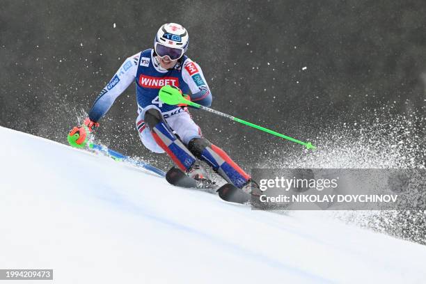 Norway's Henrik Kristoffersen competes in the Men's Slalom event during the FIS Alpine Ski World Cup in Bansko, on February 11, 2024.