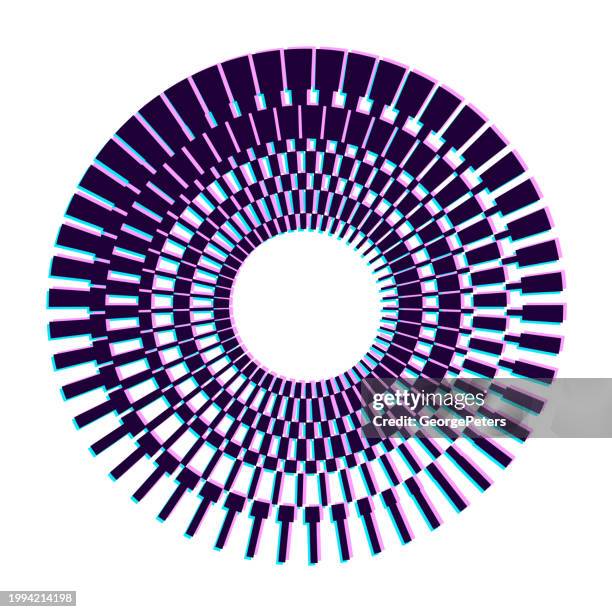 konzentrischer kreisrahmen - rand mit glitch-technik - radiale symmetrie stock-grafiken, -clipart, -cartoons und -symbole