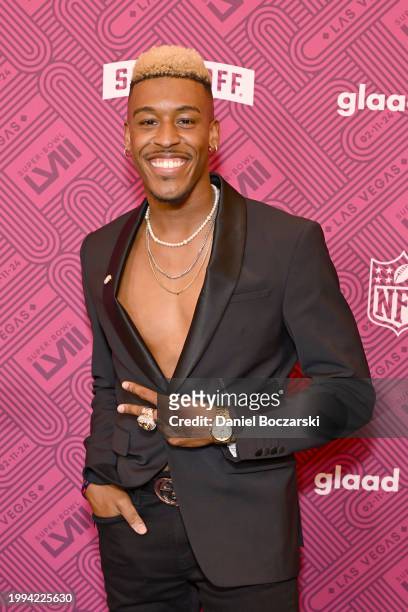 Quinton Peron attends “A Night of Pride” with GLAAD and the NFL presented by Smirnoff at Caesars Palace on February 07, 2024 in Las Vegas, Nevada.