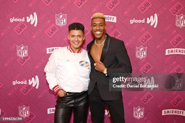 Jonathan Romero and Quinton Peron attend “A Night of Pride” with GLAAD and the NFL presented by Smirnoff at Caesars Palace on February 07, 2024 in...