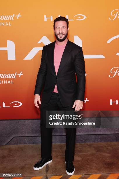 Pablo Schreiber attends "Halo" Fan Screening at Nya Studios on February 07, 2024 in Los Angeles, California.