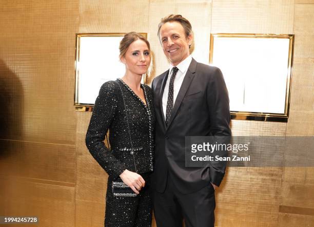 Alexi Ashe Meyers, wearing CHANEL, and Seth Meyers attend the CHANEL cocktail to celebrate the Watches & Fine Jewelry Fifth Avenue Flagship Boutique...