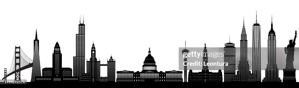American Monuments Skyline Silhouette (All Buildings Are Complete and Moveable)