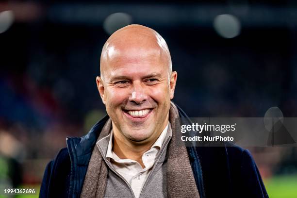 Arne Slot, the Feyenoord coach, is watching the match between Feyenoord and AZ for the KNVB Beker season 2023-2024 at the Feyenoord stadium De Kuip...