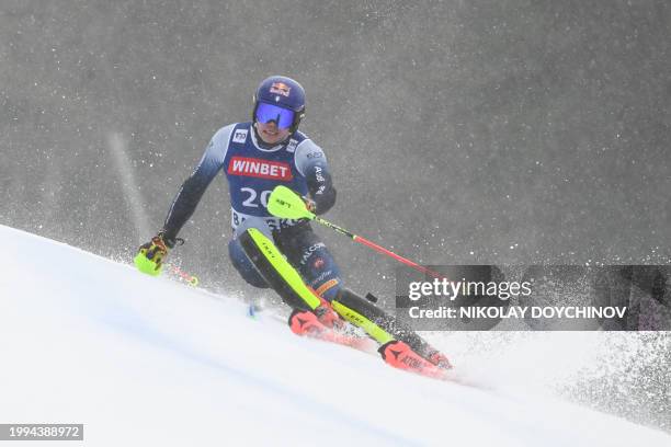 Italy's Alex Vinatzer competes in the Men's Slalom event during the FIS Alpine Ski World Cup in Bansko, on February 11, 2024.