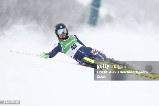 Charlie Guest of Team Great Britain crashes out during the Audi FIS Alpine Ski World Cup Women's Slalom on February 11, 2024 in Soldeu, Andorra.