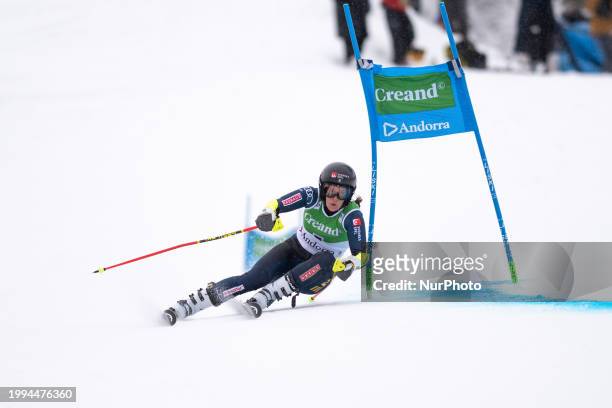 Alice Robinson of New Zealand is in action during the Audi FIS Alpine Ski World Cup 2024 Women's Giant Slalom discipline in Soldeu, Andorra, on...