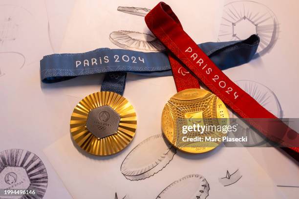 In this image released on February 8, Olympic and Paralympic games medals are unveiled at Chaumet on February 02, 2024 in Paris, France. Paris will...