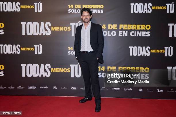 Ricardo Abarca poses for a photo on the red carpet for the movie "Todas menos tú" at Cinepolis Miyana on February 7, 2024 in Mexico City, Mexico.