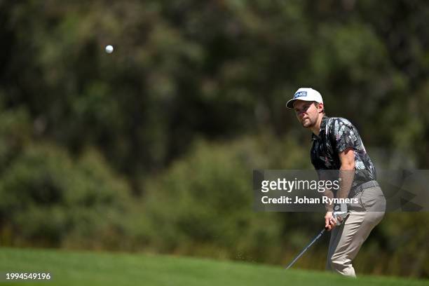 Rasmus Neergaard-Petersen from Denmark on he fifth during day four of the Bain's Whisky Cape Town Open at Royal Cape Golf Club on February 11, 2024...