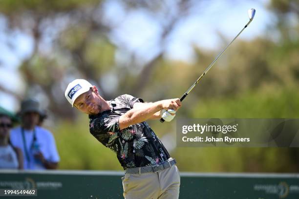 Rasmus Neergaard-Petersen from Denmark plays his shot from the eight tee during day four of the Bain's Whisky Cape Town Open at Royal Cape Golf Club...