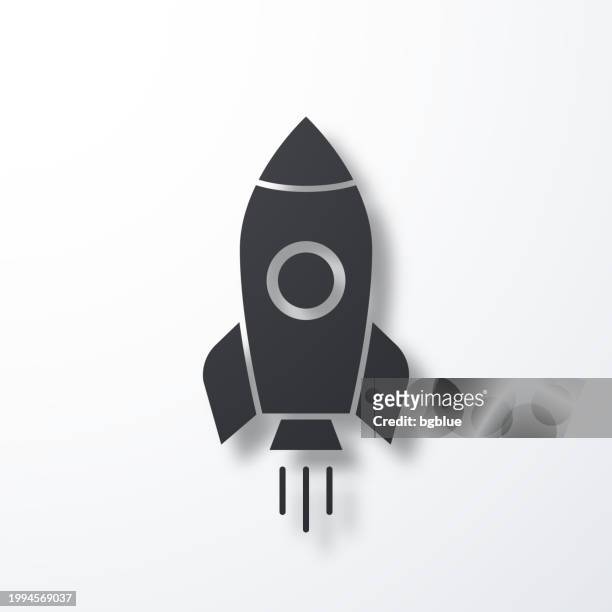 rocket. icon with shadow on white background - dimensions launch party stock-grafiken, -clipart, -cartoons und -symbole