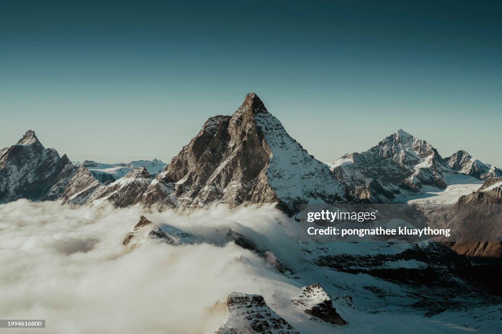 Matterhorn Mountain Winter View in Zermatt / Switzerland European Alps
