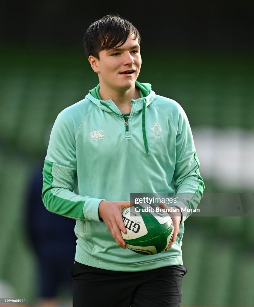 Irish Rugby Running Dublin , Ireland - 10 February 2024; Gabriel Farrell, son of head ...
