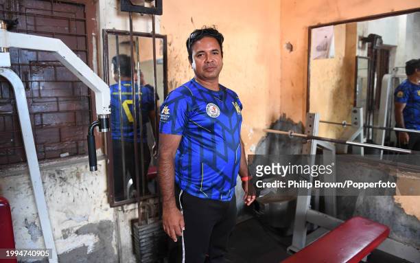 Jwala Singh, a cricket coach in Mumbai in a gym where he used to sleep after the 2nd Test Match between India and England at on February 08, 2024 in...