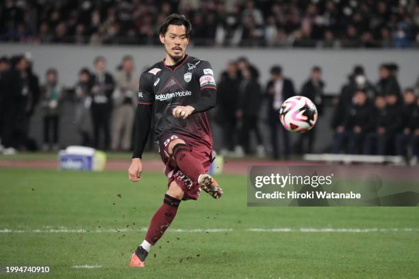 Hotaru Yamaguchi of Vissel Kobe in action during the preseason friendly match between Vissel Kobe and Inter Miami at National Stadium on February 07,...