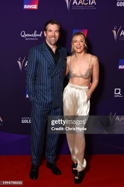 Patrick Brammall and Harriet Dyer attend the 2024 AACTA Industry Awards Presented By Foxtel Group at HOTA on February 08, 2024 in Gold Coast,...