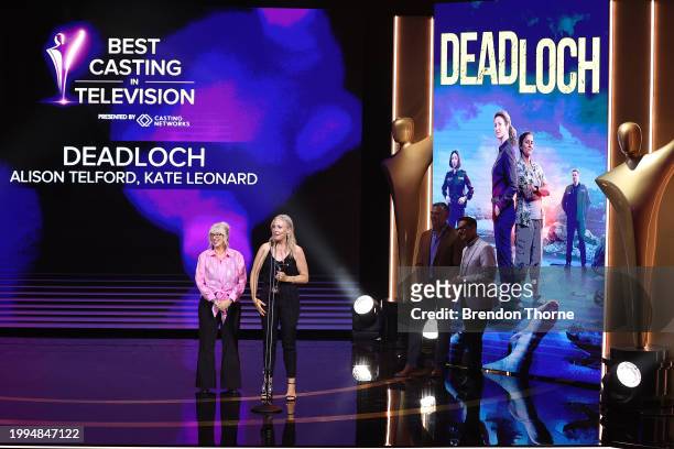 Alison Telford and Kate Leonard receive the AACTA Award for Best Casting in Television presented by Casting Networks for Deadloch during the 2024...
